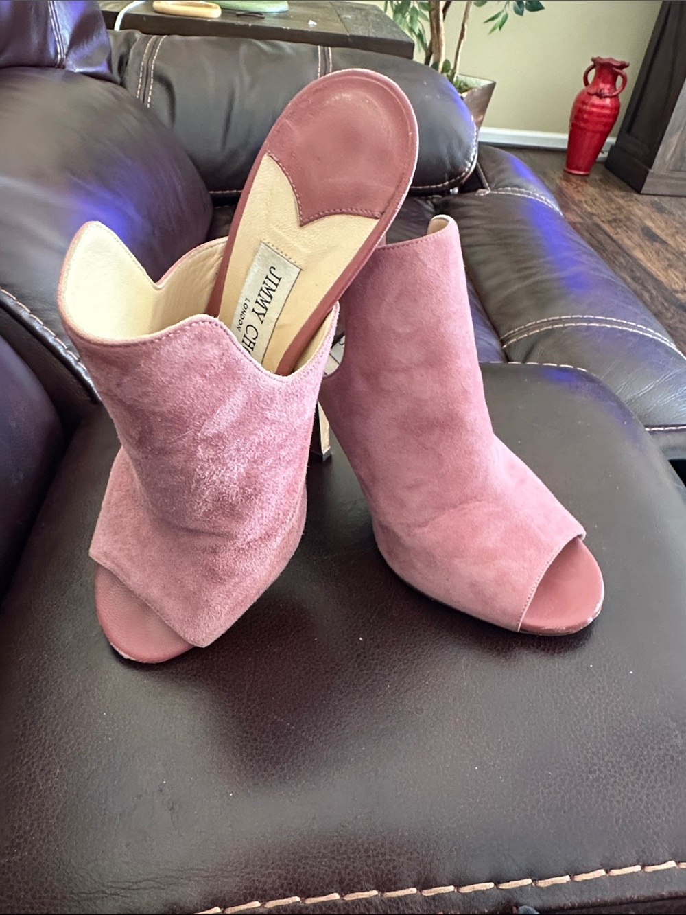 Jimmy Choo Dusty Rose Suede Open-Toe Mules
